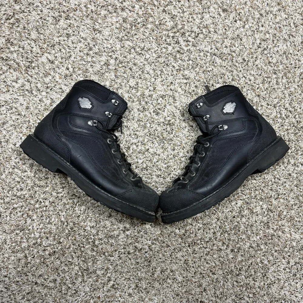 Harley Davidson Mens Boots Sz 12 Black Leather / Textile Side Zip Soft Toe
